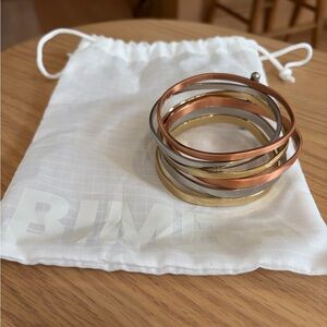 Bimba y Lola | Tri-Tone Stackable Bangle Bracelet Set - Gold, Rose Gold & Silver